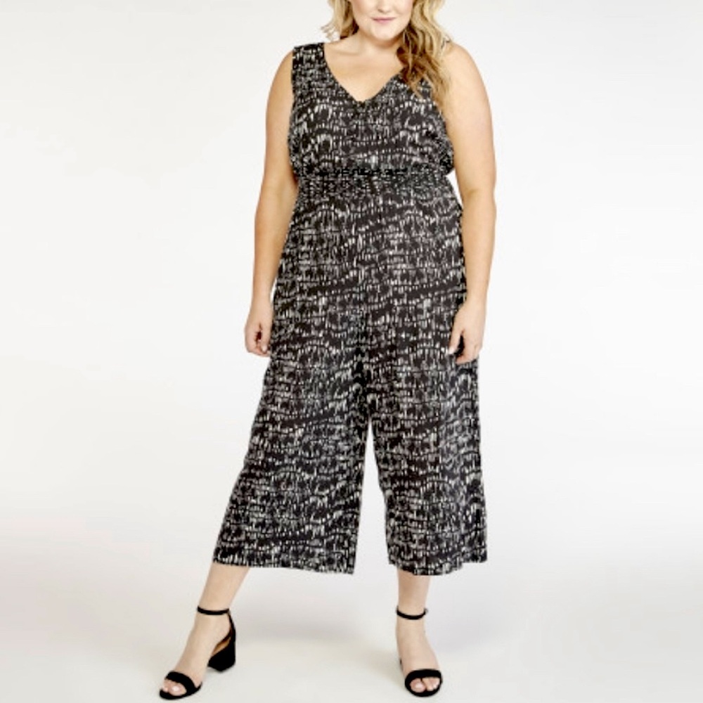 Addition Elle Love & Legend Black White Sleeveless Jumpsuit Wide Leg 1X Plus NWT